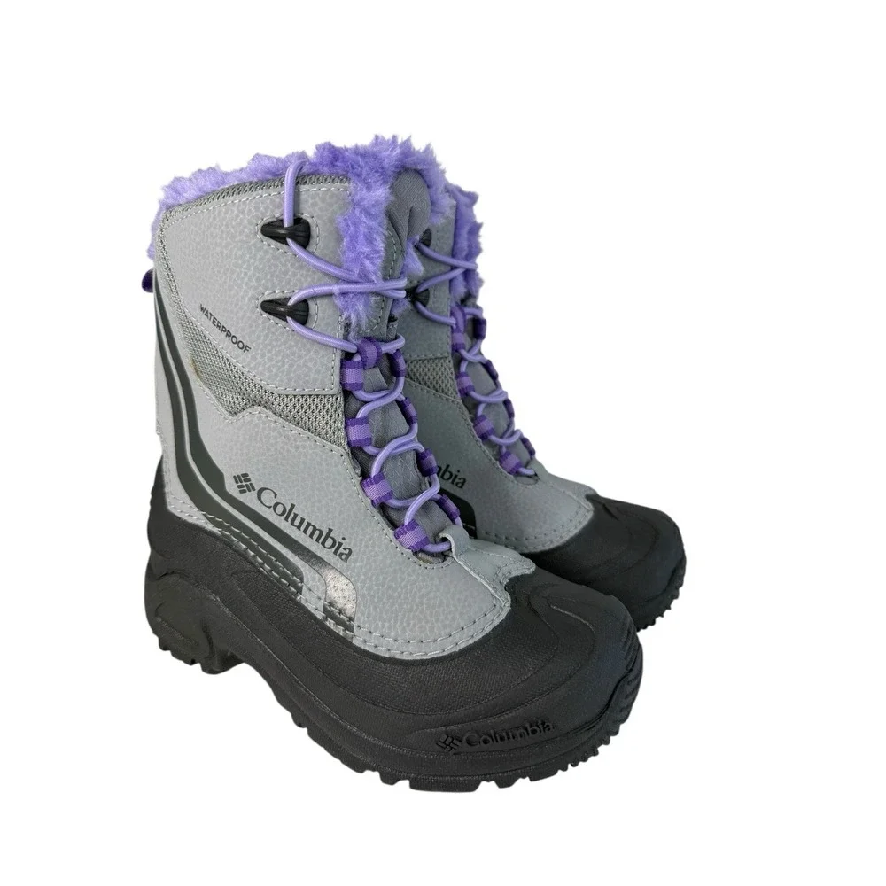 Columbia Youth Bugaboot Plus IV Omni-Heat Boot- Gray/Purple Girls Size 1Y No Box